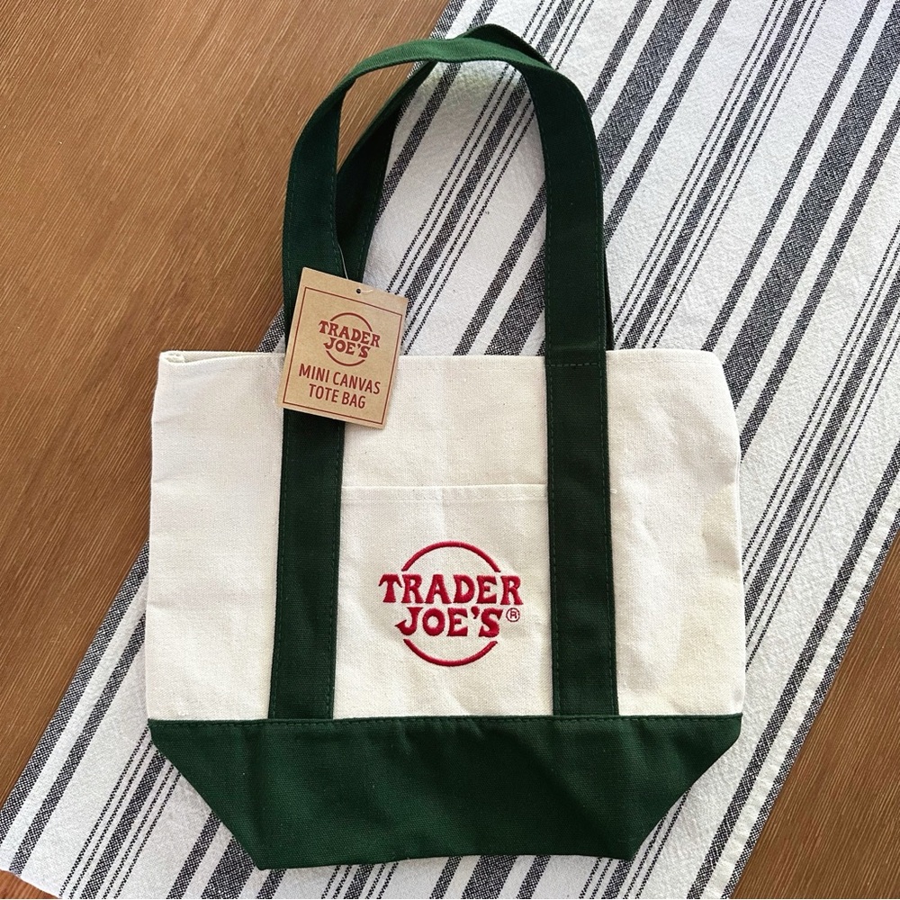 Trader Joe's Green and White Canvas Tote Bag